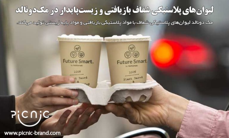 لیوان های پلاستیکی شفاف بازیافتی و زیست پایدار در مک دونالد