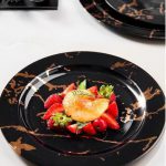 بشقاب یکبارمصرف اماس مدل ماربل مشکی